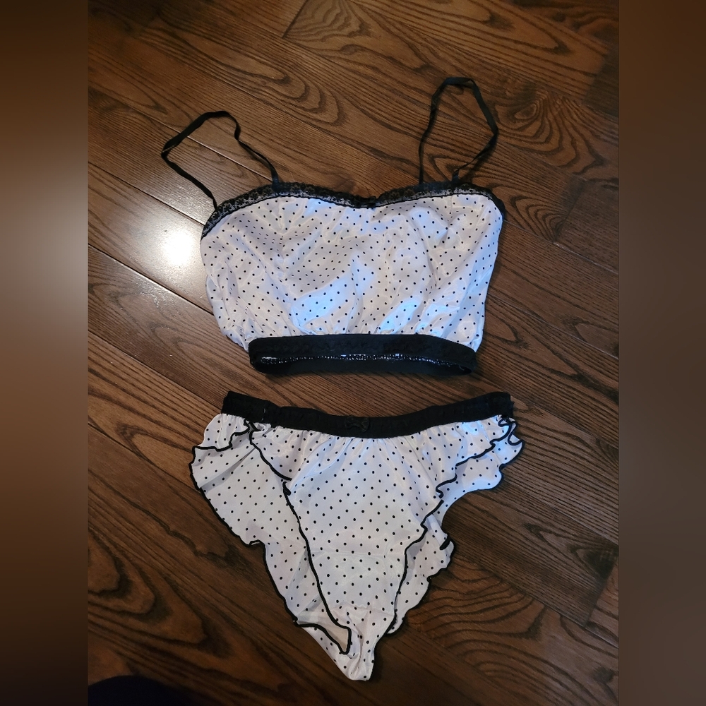 2 PC Lingerie Set, Silky with Lace Trim